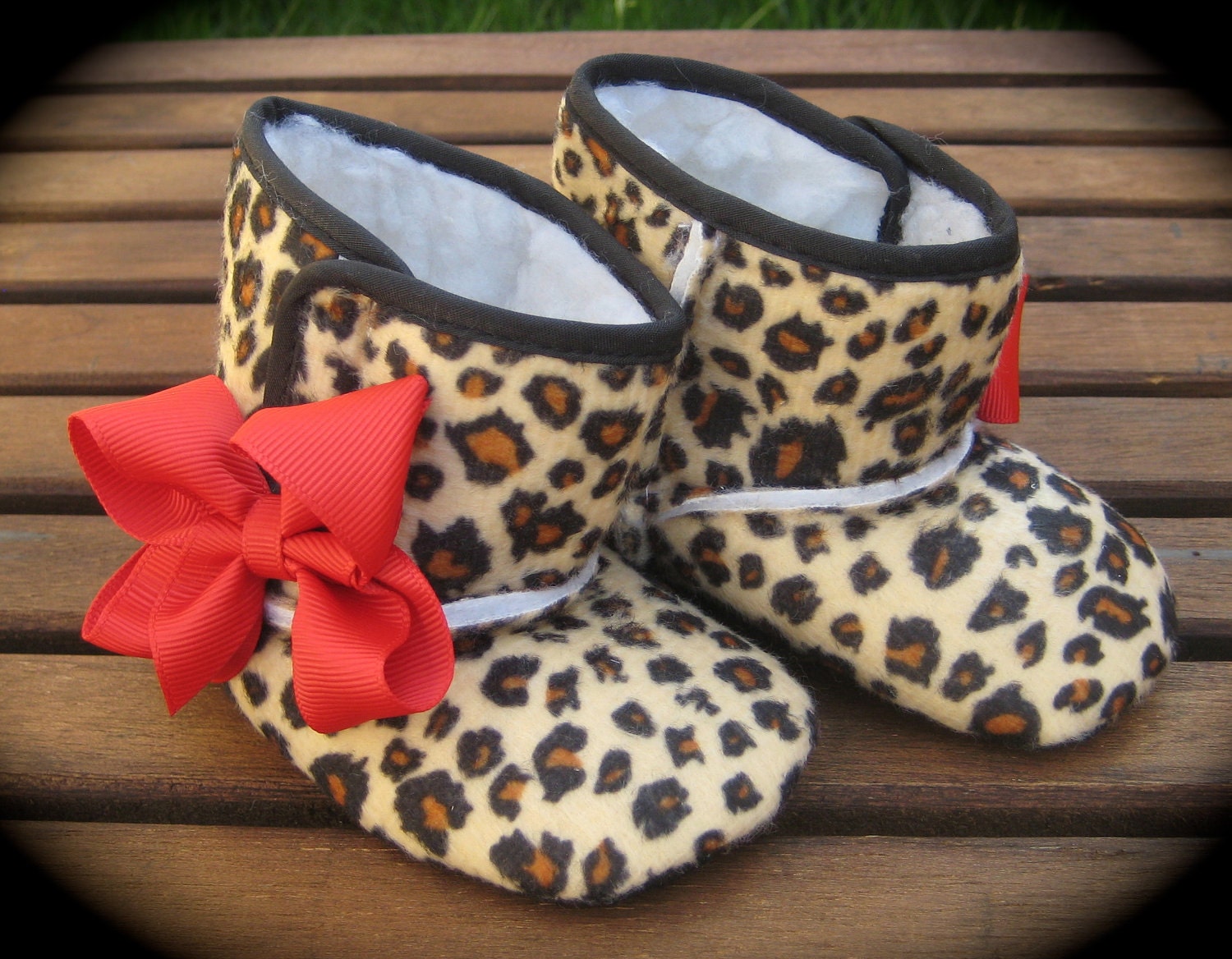 Rockabilly Baby Girl Cheetah Crib Boots With Red Bows