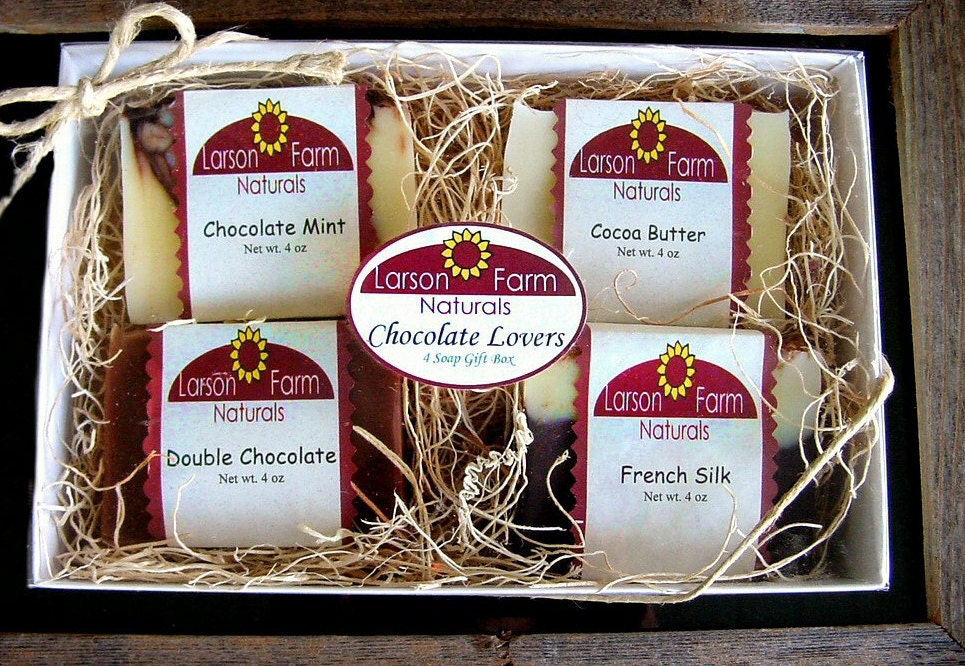Handmade soap, Chocolate soap GIFT SET Box  Natural pure soap--4 Gourmet Varieties- mmmmmm so good