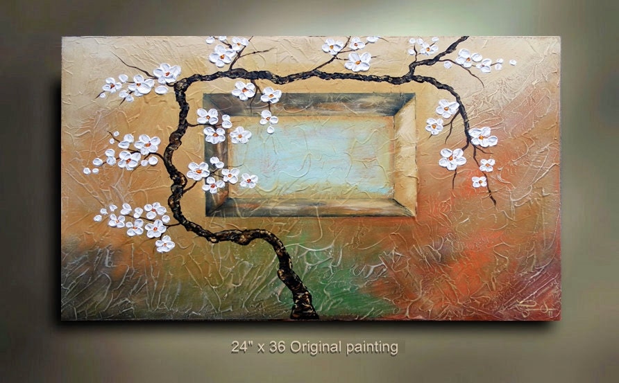 ORIGINAL Flower Abstract Painting Art Landscape tree treescape painting great color 36x24 Modern Contemporary art Texture by OTO