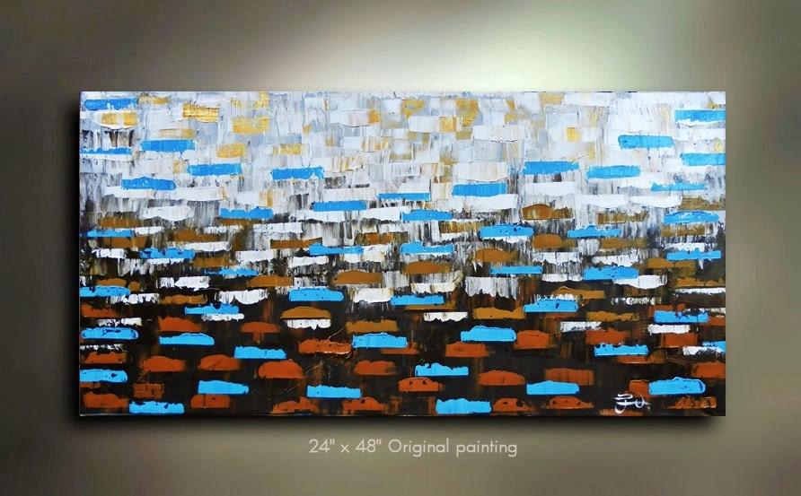 Abstract Painting modern Artwork great color 48x24 Modern Contemporary acrylic Painting Made to order by OTO