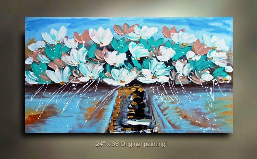 Original Flower Abstract Art painting great color 36x24 Modern Contemporary acrylic Painting by OTO