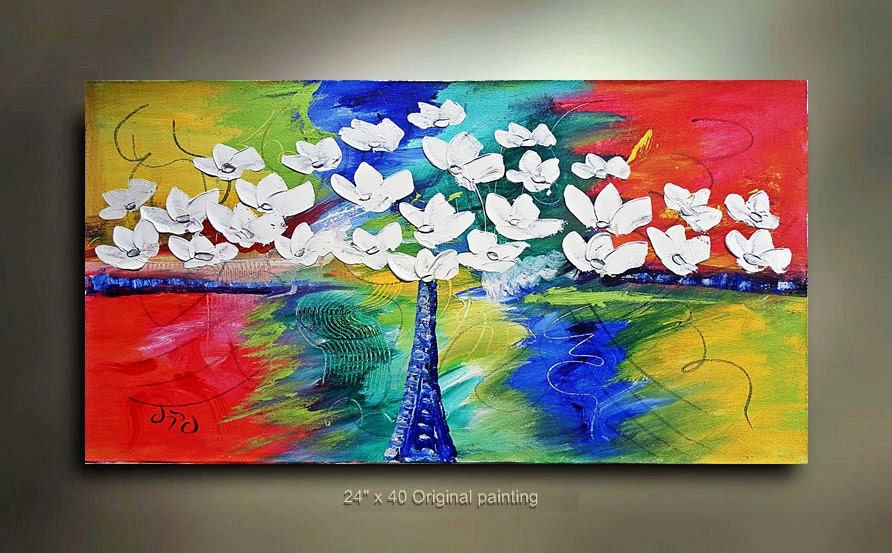 Original Abstract Flower Art painting great color 40x24 Modern Contemporary acrylic Painting by OTO