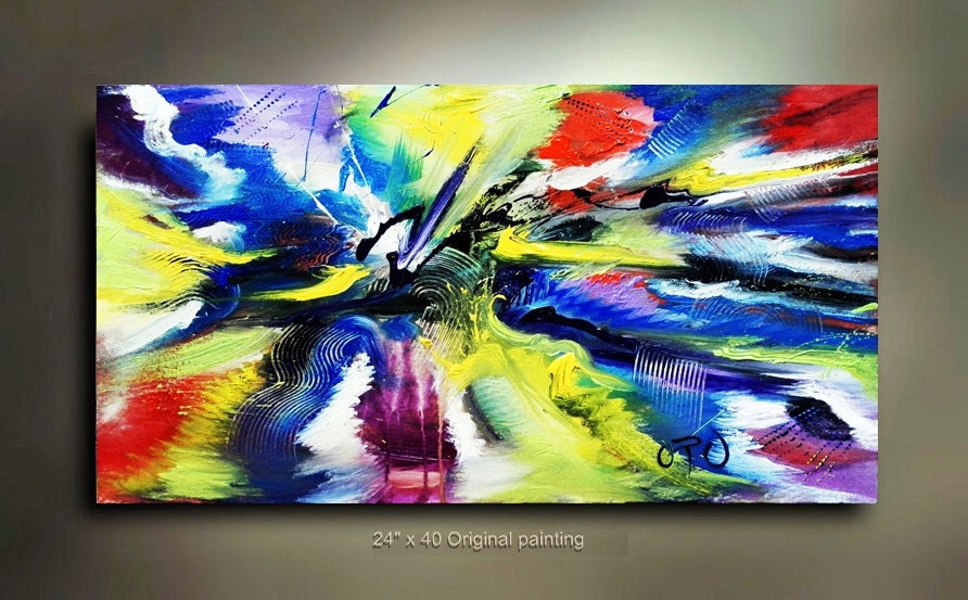 Original Abstract Fine Art painting great color 40x24 Modern Contemporary acrylic Painting by OTO