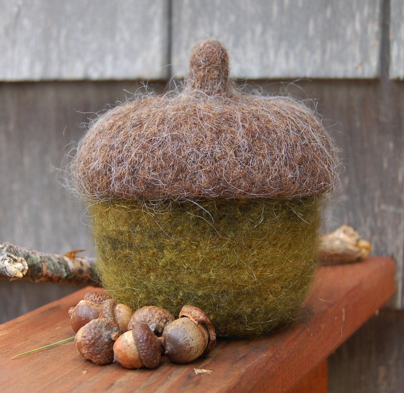 felted wool bowl fall decor covered acorn