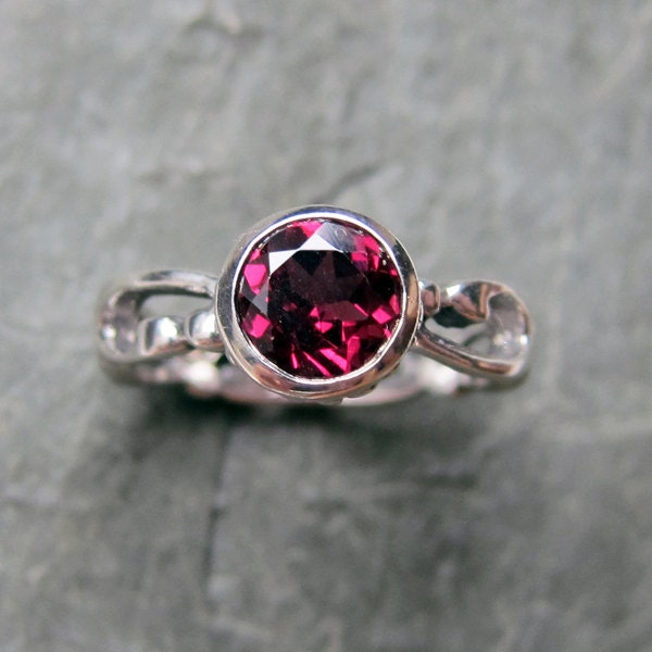 Raspberry rhodolite garnet ring - January birthstone - filigree sterling ring - size 7.5