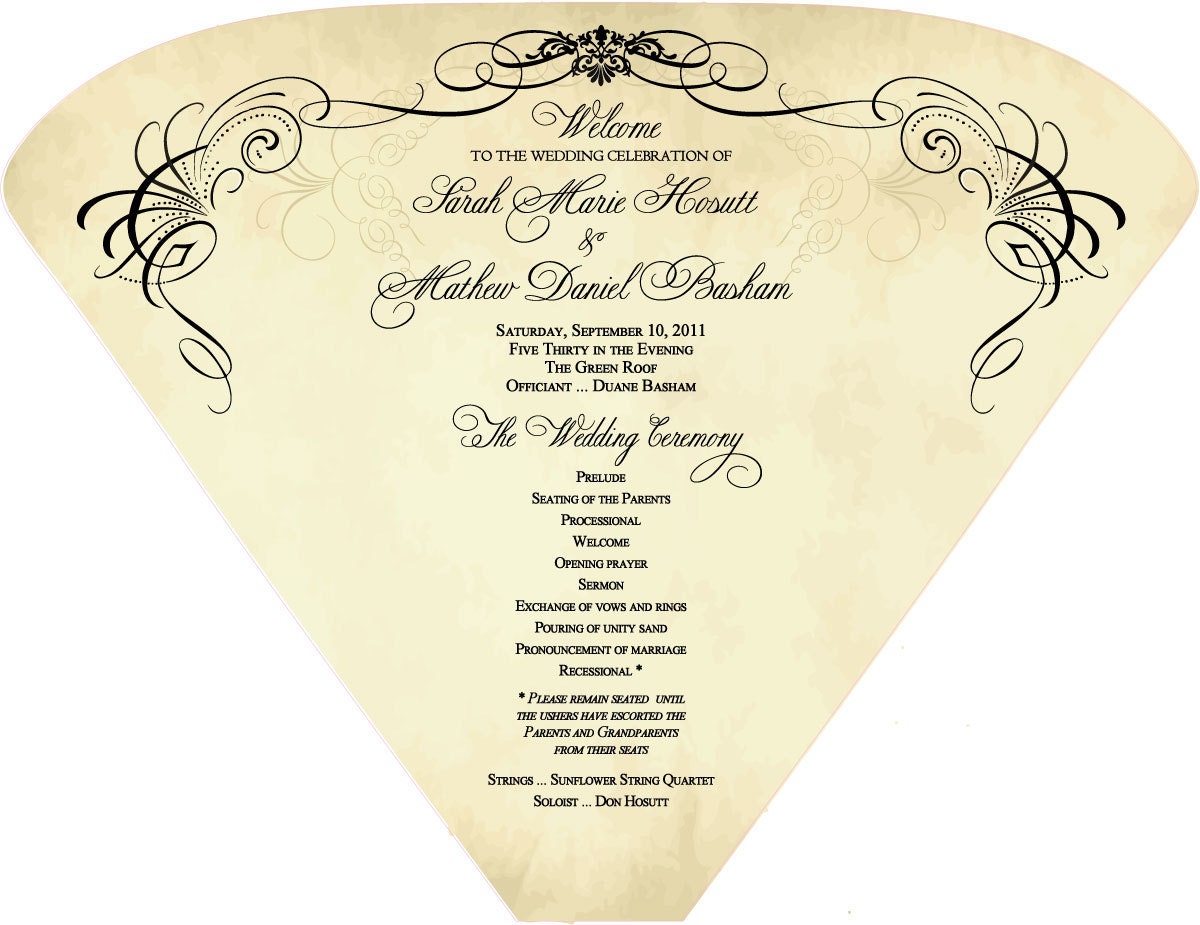 SET OF 25 Vintage 20's 40's Old Hollywood Design Wedding Program Fan custom colors available