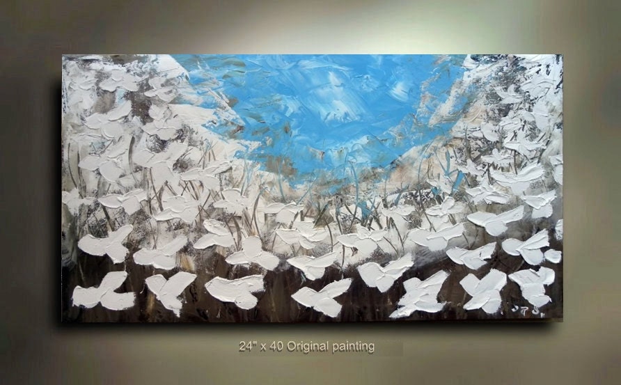 Original Flower Painting Abstract Art Landscape 40x24 Modern Contemporary acrylic Painting by OTO