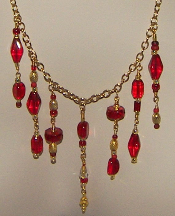 Crystal Dangle Necklace - red