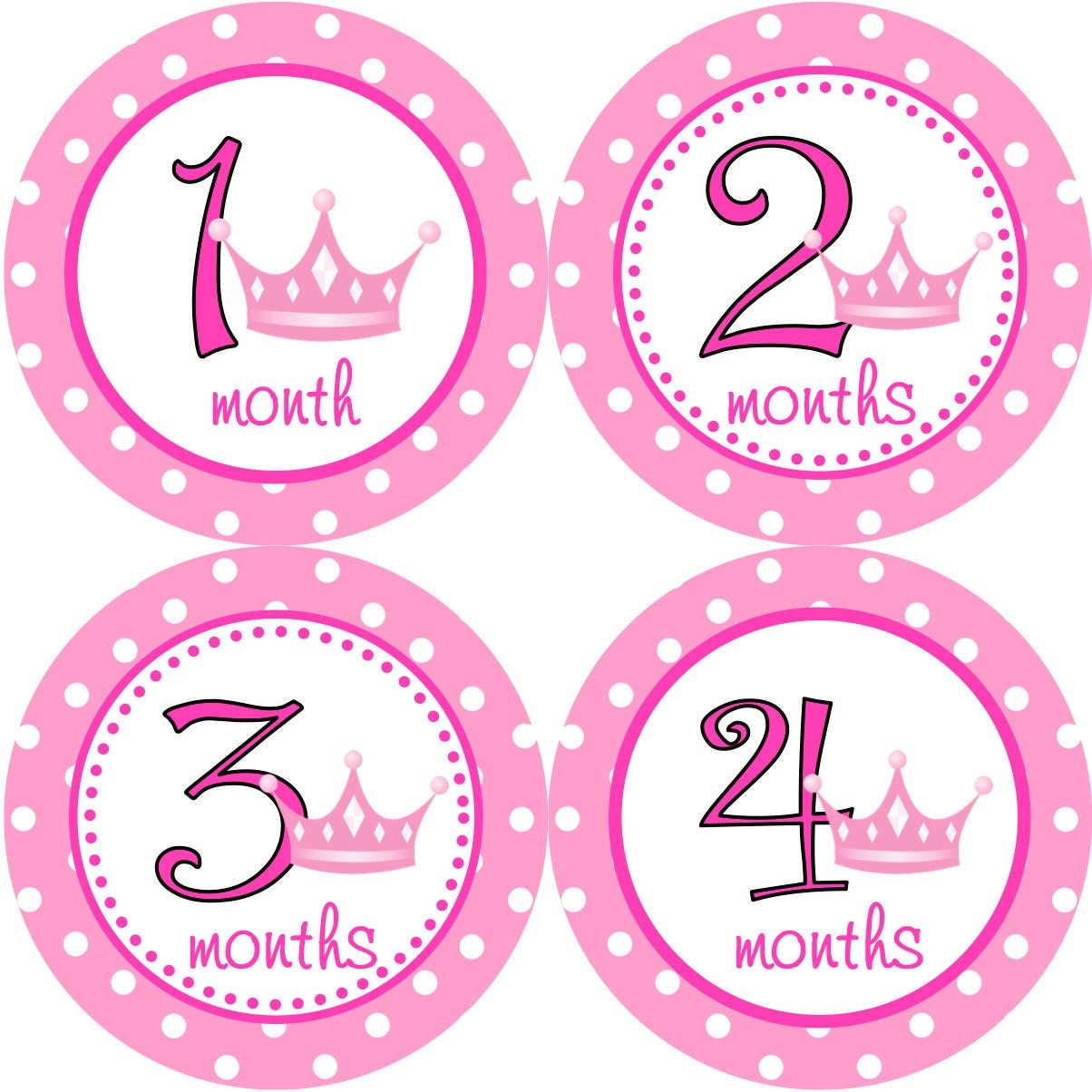Baby Month Stickers Girl Monthly Onesie Stickers Hot Pink Polka Dot Princess Crown Month Stickers Girl Baby Shower Gift and Photo Prop Chloe
