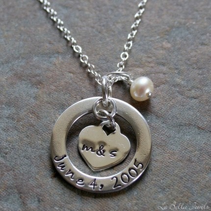 Personalized Hand Stamped With This Ring Anniversary Initial  Necklace