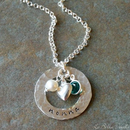 Personalized Hand Stamped Mother's Family Eternity Necklace - Names and Birthstones for Mom