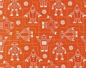 Robot Factory  by Caleb Gray Certified Organic Fabric - Robot Sketch, Orange   1/2  yard, Sale