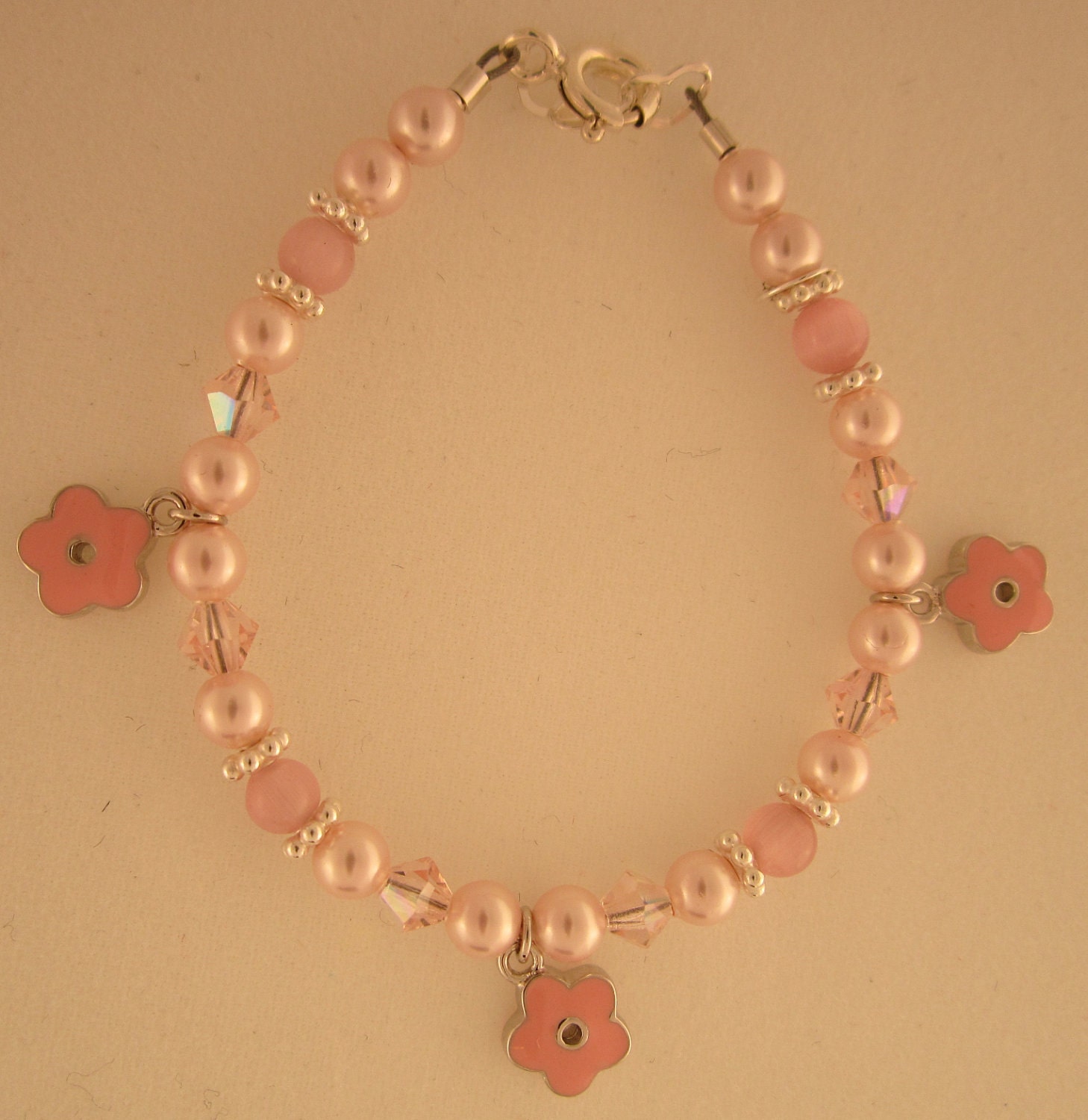 Pink Enamel Flowers baby bracelet (BEF)