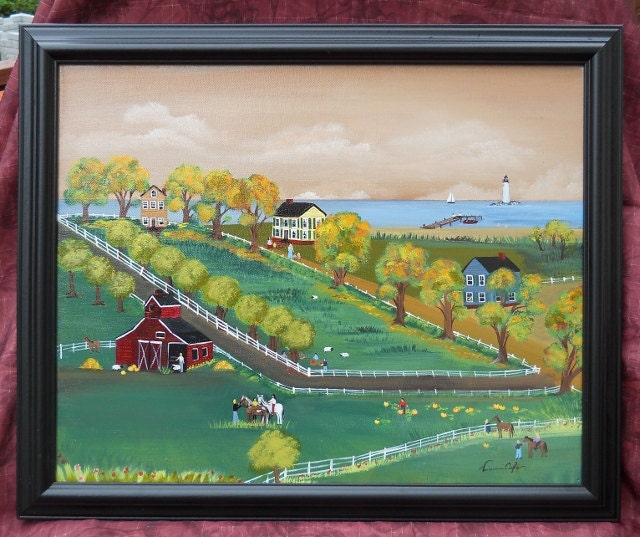 PAFA Original Folk art painting Titled Autumn Harvest