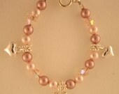 Pink Pearls and Pink Crystals with Puffy Hearts baby bracelet (BPH)