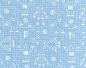 Robot Factory Certified Organic Fabric  by Caleb Gray - Robot Sketch, Aqua 1/2  yard, Sale