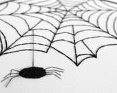 Spooky Spider Web in Black and White Perfect for a Halloween Wall Hanging Decoration - 8 inch Embroidery Hoop Art