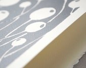Silver Linocut Notecard - Swaying Berries Hand Printed Card - 5 x 7 inches