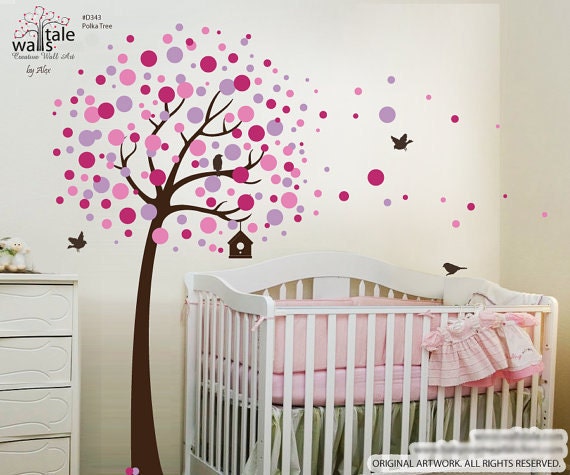 Polka Tree wall decal, Tree with Blossom circles