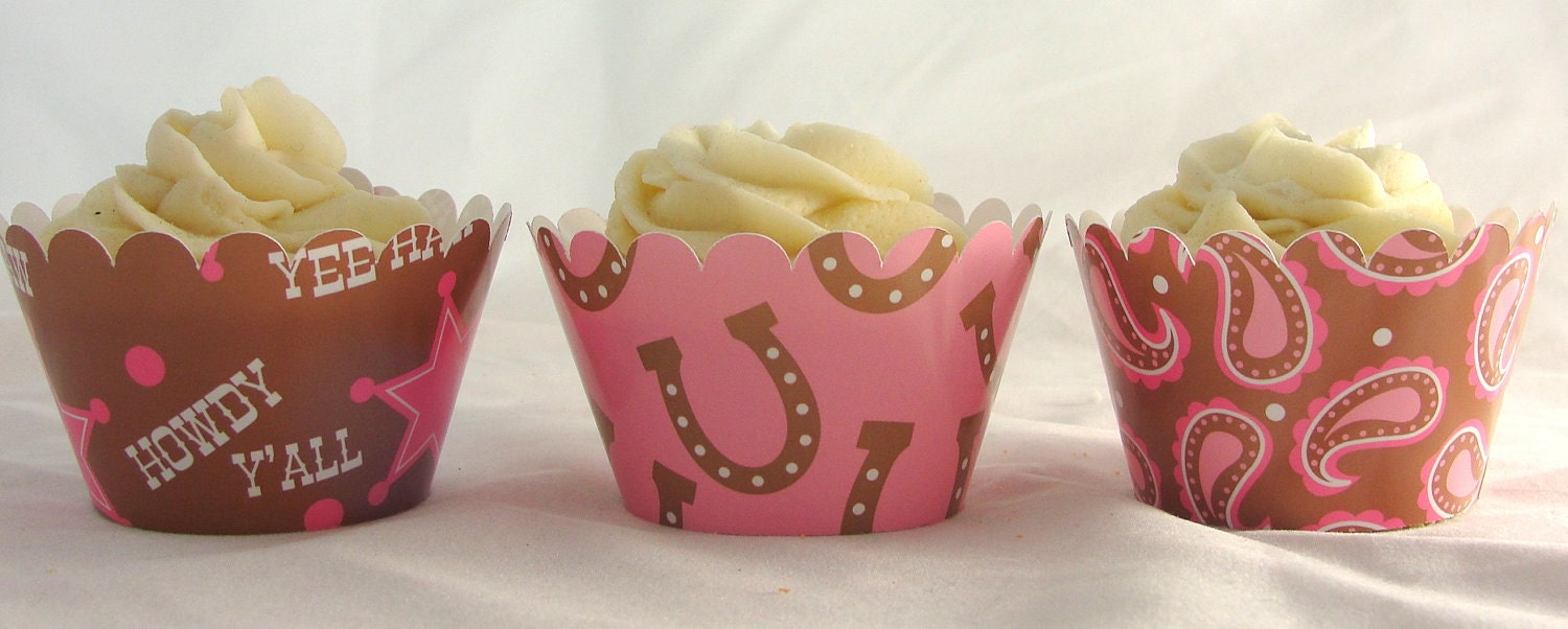 Cowgirl Cupcake Wrappers in Pink and Brown for Girl Birthday Party