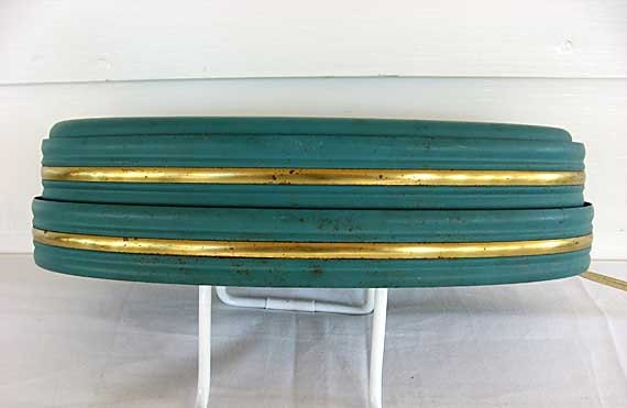 Vintage 1950's Mid Century Modern Teal Blue w Gold Trim Kidney Form Metal Wall Mount Lamp