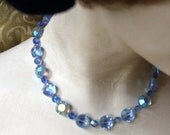 Pretty Blue Glass Beads Vintage Necklace