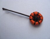 Spider Hair Clip - Black and Pumpkin Orange - Handmade Button Grip