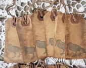 Primitive Tags Crow Raven autumn Halloween fall Handstamped Rustic Party Favors, Party Decor Labels gifts