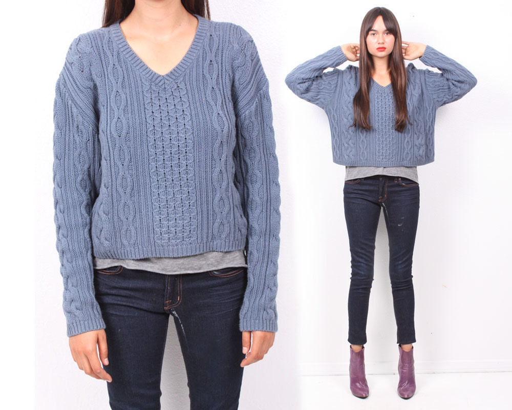 Cornflower Cable Knit Crop Sweater