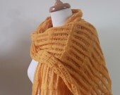 Hand Knit Shawl Scarf Orange Holiday Accessories Knitting Orange Shawl RECTANGLE Scarf Handmade  Stole Wrap Spring Fashion