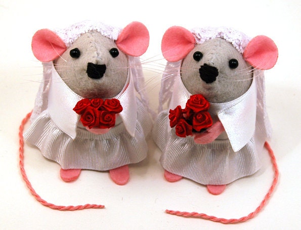 Same Sex Wedding Cake Topper ornament cute lesbian couple gift just married couple - Mrs and Mrs Mouse - MADE TO ORDER