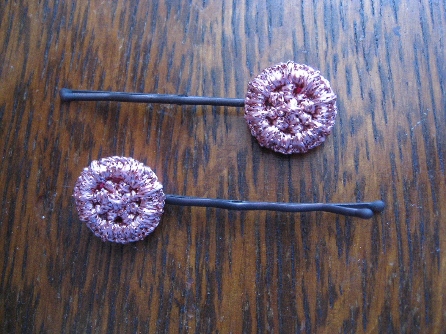 Handmade  Button Hair Clips - Sparkly Metallic Pink - dorset buttons