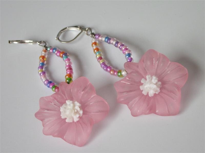 Pink Lucite Flower Earrings