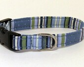 XS Dog Collar - Preppy Blue Stripes - Size X Small Miniature Teacup