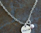 Custom Personalized Petite Name Hand Stamped Birthstone Mommy Necklace