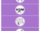PRINTABLE WATER BOTTLE labels Purple Ribbon - Pancreatic Cancer Awareness - 4 Design Options - Memorable Moments Studio