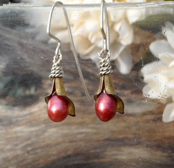 Cranberry Red Pearl Earrings