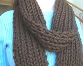 Hand Knit Scarf Chunky Chocolate Brown Fringe Long Thick Neck Warmer