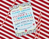 Vintage CLOWNING AROUND Birthday Party Invitation - Red Aqua Carnival Circus Invitation - Customized Printable Invitation