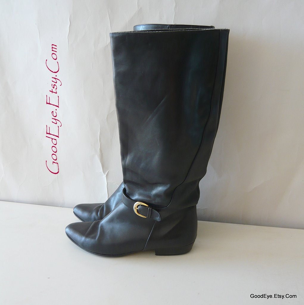 Equestrian Riding Boots 7 .5 M Eur 38 UK 5 Leather Horsebit Harness Black Flat knee