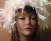 White Chandelle Boa Headband /Headpiece with Pastel Paillet Accents