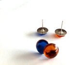 Post Earrings Sapphire & Amber by Everyday Bohemian. Small gold and blue costume jewelry gem earrings. 2 pairs.