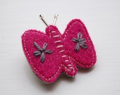 Butterfly Brooch shocking pink with hand embroidery