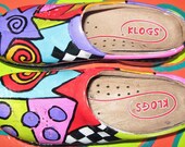 Hand painted leather Klog Shoe size 8