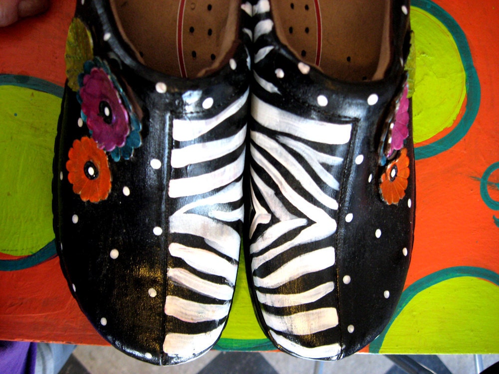Hand painted leather Klog Shoe size 11