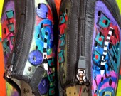 Hand painted leather Klog Shoe size 8W Zip Front Athletic styling