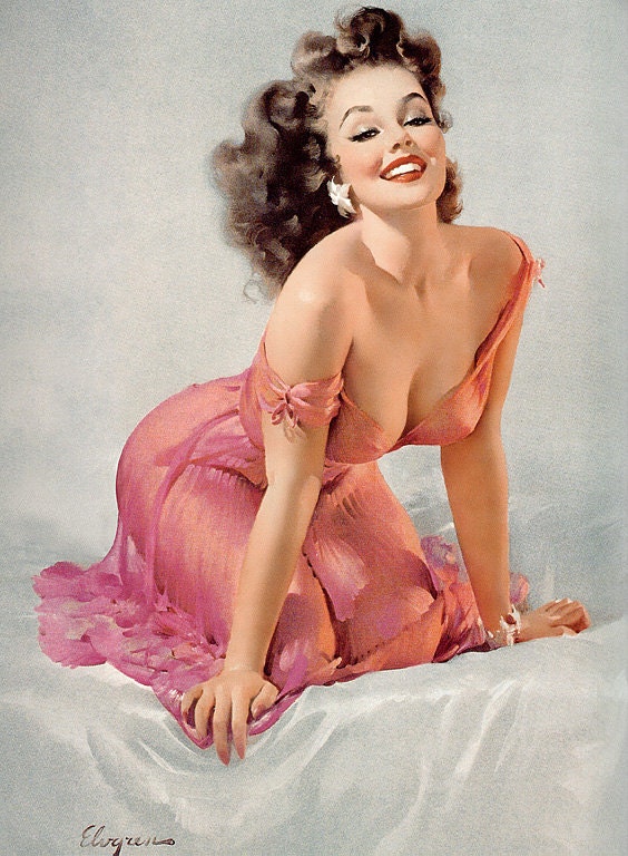 Free US shipping Handprinted Cotton Art Reprodn Applique Vintage Sexy Pin-up Girl Gil Elvgren "Mimi sweet dreams" , 1956