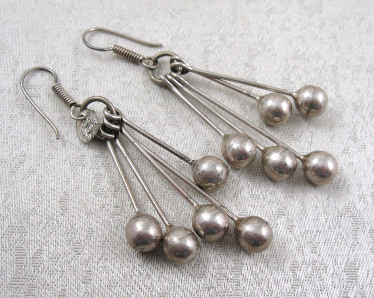 Vintage Mexican 3 Inch Sterling Bead Dangle Earrings Substantial