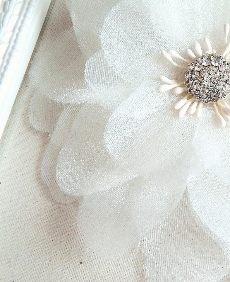 Wedding White Vintage Flower Hair Clip  Occasion Accesory with Rhinestones for bride bridesmaids