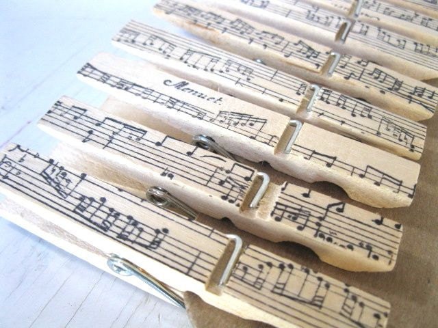 Sweet Melodies CLOTHESPINS - party or wedding favor, gift clip, snack clip, banner clip - Rustic Elegance